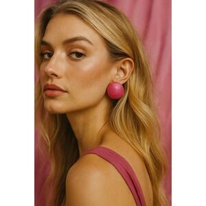 Vintage Hot Pink Alligator Print Leather Post Back Earrings 80s Statement